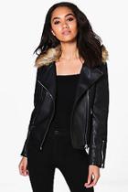 Boohoo Petite Sofia Faux Fur Colour Pu Jacket