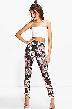 Boohoo Rahima Dark Floral Stretch Skinny Trousers