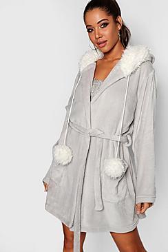 Boohoo Pom Pom Bear Dressing Gown