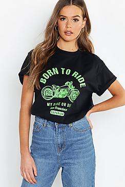 Boohoo Born To Ride Slogan Rock T-shirt