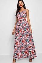 Boohoo Tropical Print Tie Back Cami Maxi Dress