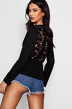 Boohoo Kerry Lace Back Tie Front Top