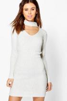 Boohoo Petite Alisha Choker Rib Knit Jumper Dress Ecru