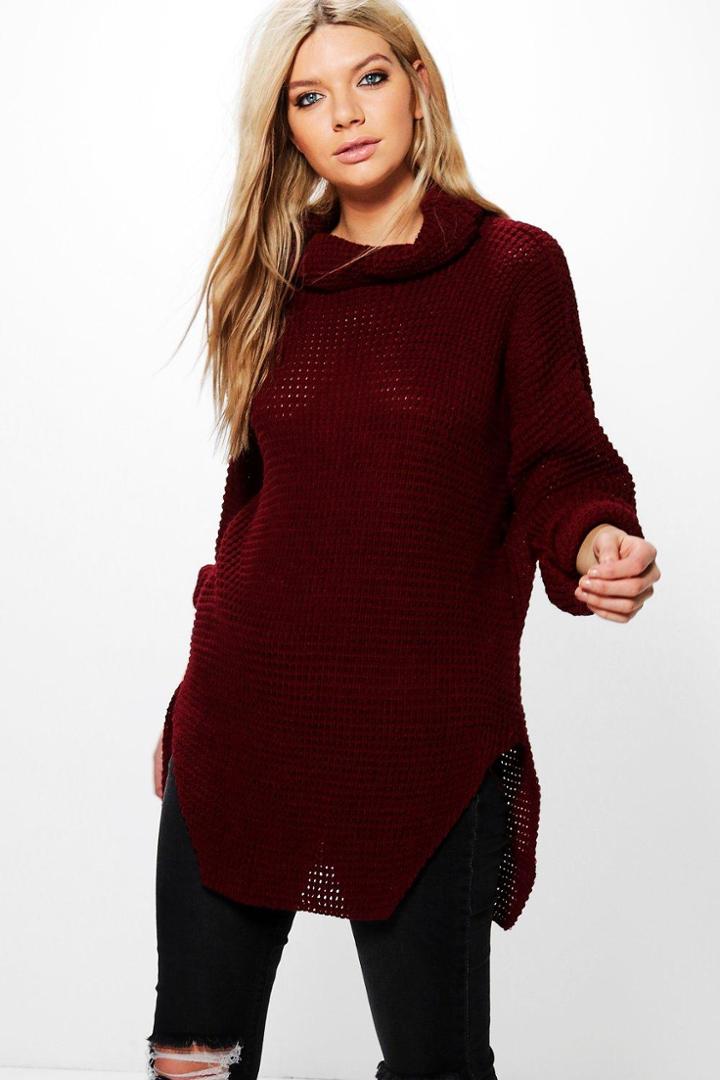 Boohoo Victoria Roll Neck Tunic Wine