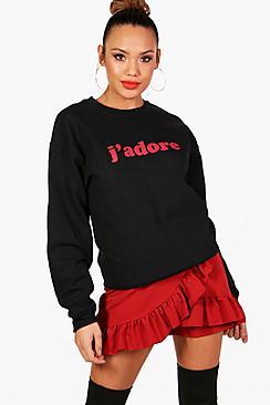 Boohoo Mia J'adore Slogan Sweatshirt
