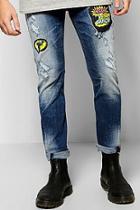 Boohoo Slim Fit Patch Print Jeans