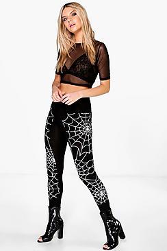 Boohoo Halloween Naya Large Cobweb Print Leggings