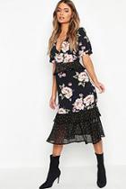 Boohoo Floral Polka Dot Mix Midi Dress