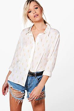 Boohoo Faith Pineapple Print Woven Shirt