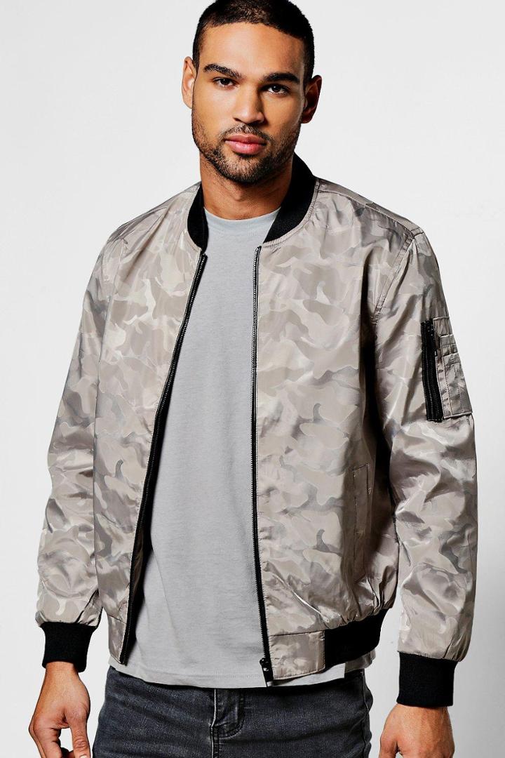 Boohoo Ma1 Detail Camo Bomber Jacket Stone
