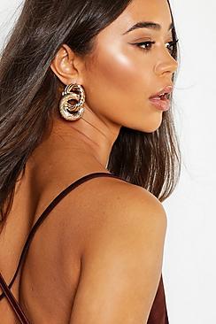 Boohoo Double Circle Textured Earrings