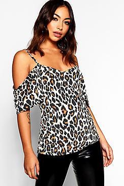 Boohoo Leopard Print Open Shoulder Top