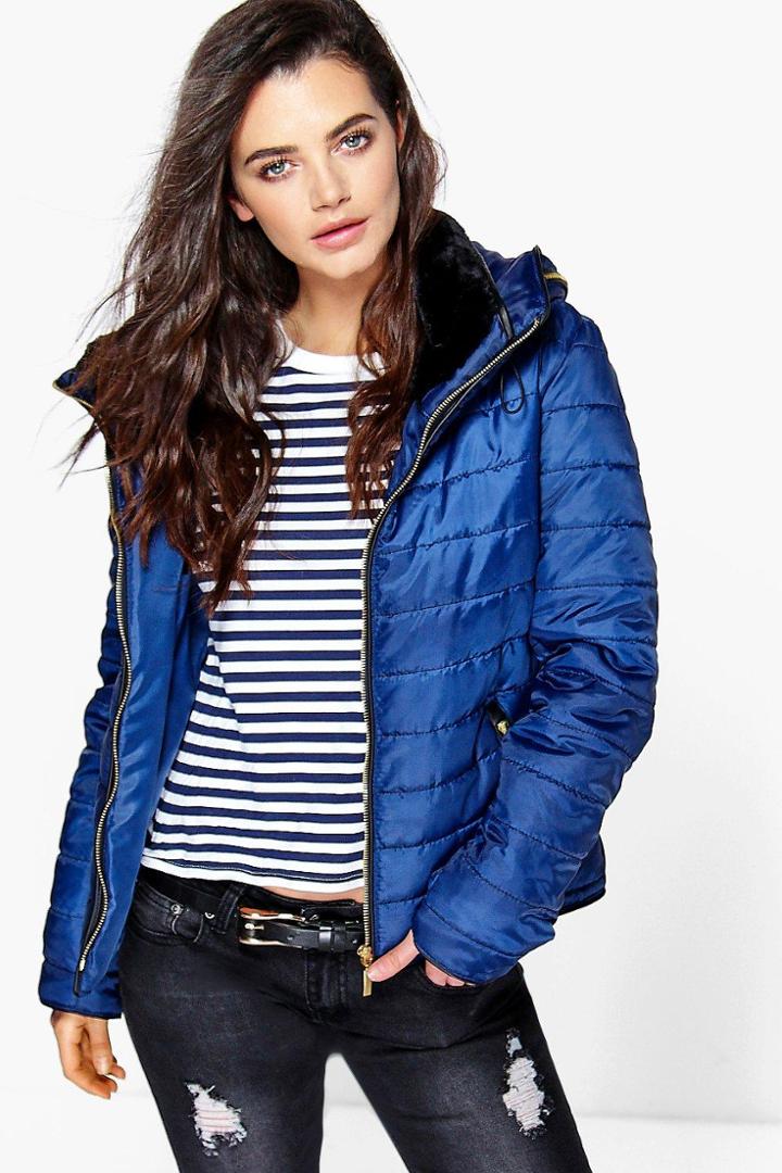 Boohoo Maya Quilted Zip Detail Jacket Navy