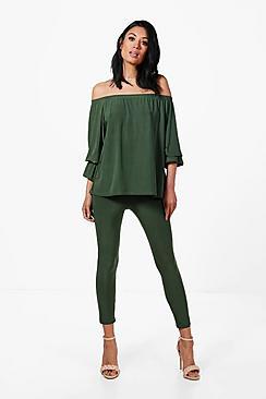 Boohoo Olivia Off The Shoulder Slinky Trouser Co-ord