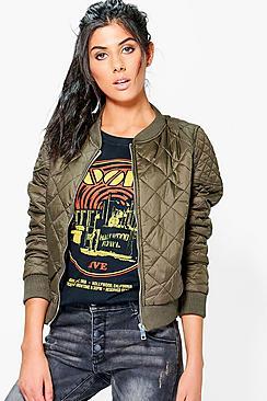 Boohoo Caitlin Quilted Bomber With Contrast Lining