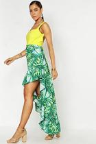 Boohoo Leopard Palm Mix Print Ruffle Hem Midaxi Skirt