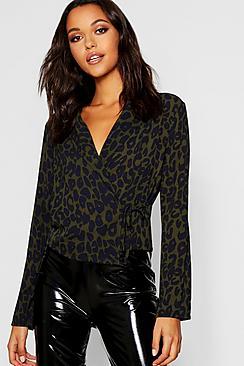Boohoo Leopard Wrap Blouse