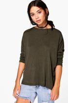 Boohoo Emma Oversized Fine Gauge Jumper With Pockets Khaki