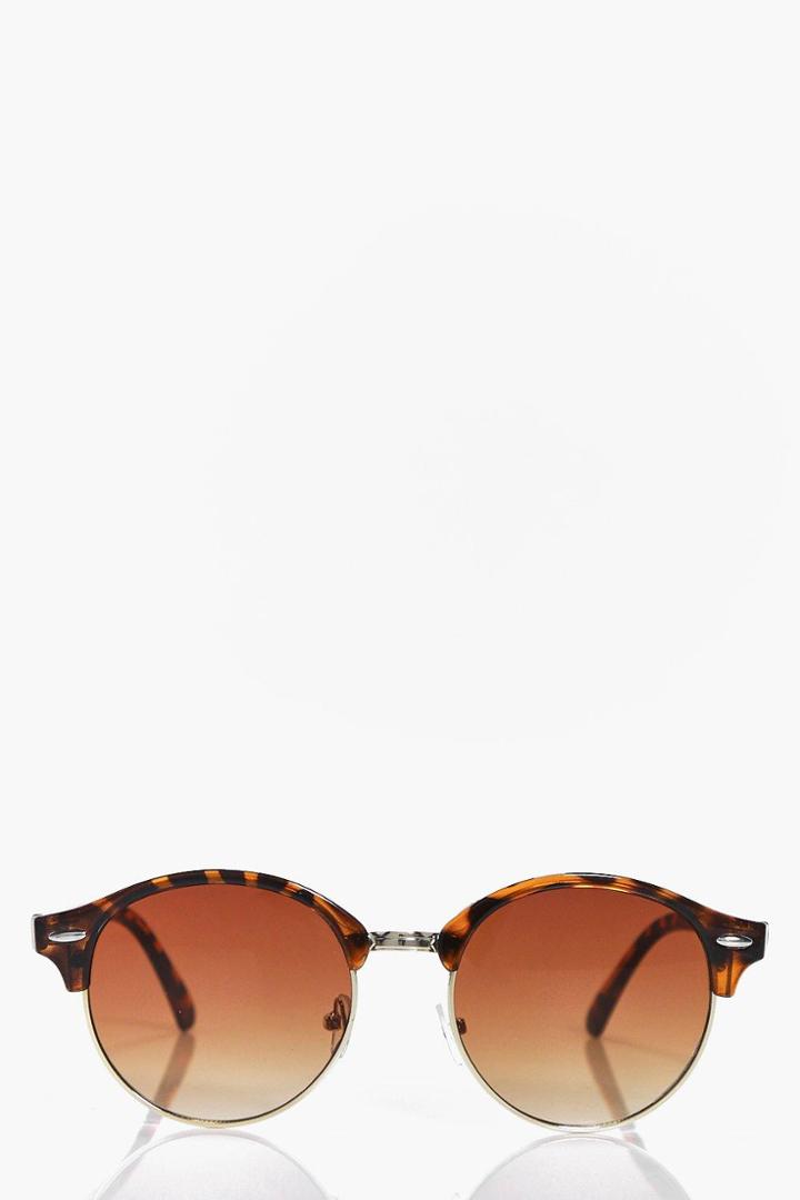 Boohoo Diana Half Frame Round Wayfarer Sunglasses Brown
