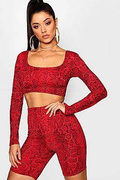 Boohoo Snake Print Square Neck Crop Top