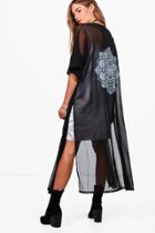 Boohoo Sarah Mandala Back Print Mesh Kimono Black
