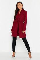 Boohoo Petite Gathered Waist Oversized Collar Duster