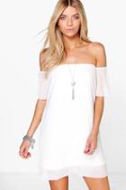 Boohoo Mishi Off Shoulder Pleat Shift Dress Cream