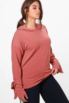 Boohoo Plus Tanya Tie Sleeve Hooded Sweat Top Rose