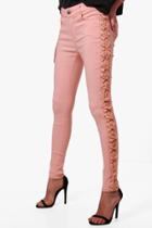 Boohoo Selma Side Lace Up Skinny Jeans Pink