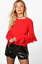 Boohoo Charlie Ruffle Sleeve Woven Top