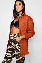 Boohoo Tobacco Raw Hem Denim Shirt
