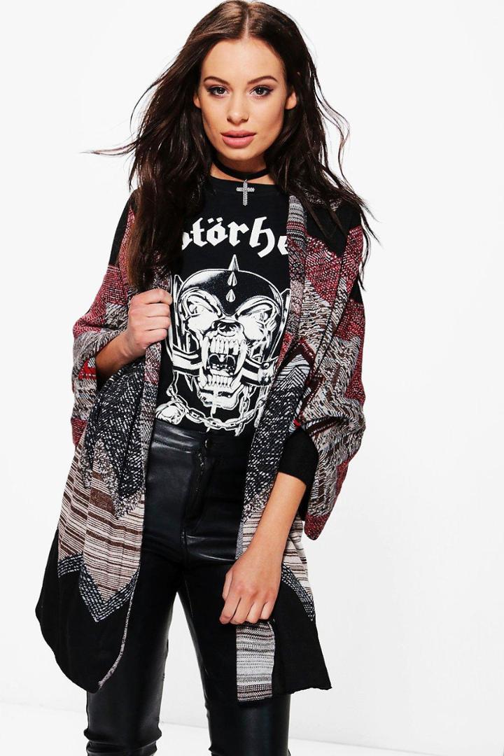 Boohoo Clara Patterned Shawl Neck Cardigan Black