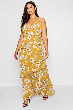 Boohoo Plus Kate Floral Ruffle Detail Maxi Dress