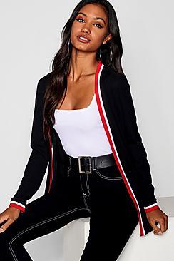 Boohoo Sports Trim Rib Knit Cardigan