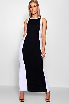 Boohoo Plus Jessa Colourblock Ribbed Maxi Dress