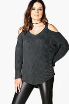 Boohoo Polly Cutaway Open Shoulder Curve Hem Jumper