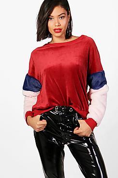 Boohoo Fiona Faux Fur Sleeve Jumper