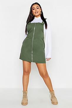 Boohoo Plus Buckle Detail Zip Through Pinafore