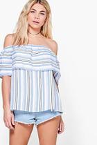 Boohoo Amelie Stripe Large Frill Off The Shoulder Top