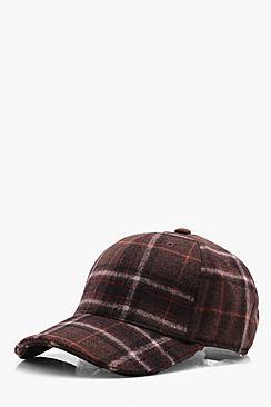 Boohoo Burgundy Wool Check Cap