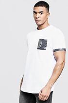 Boohoo Longline Crew Neck T-shirt With Floral Pocket Print