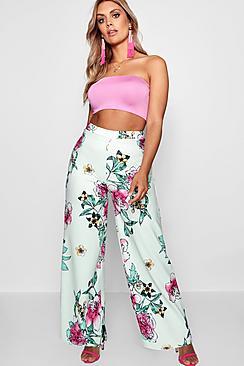 Boohoo Plus Floral Print Wide Leg Trouser