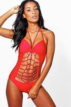 Boohoo Rome Strappy Cut Out Swimsuit