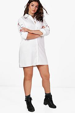 Boohoo Plus Alexia Cord Embroidered Shirt Dress