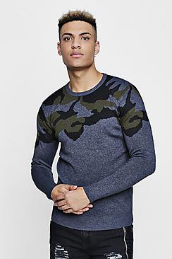 Boohoo Camo Jacquard Yoke Jumper