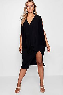 Boohoo Plus Hannah Extreme Cape Sleeve Wrap Midi Dress
