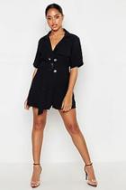 Boohoo Linen Contrast Stitch Collared Playsuit
