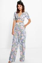 Boohoo Sara Woven Floral Top & Trouser Co-ord Set Multi
