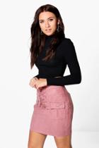 Boohoo Harper Highwaist Lace Up Detail Suedette Mini Skirt Rose