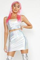 Boohoo Holographic Square Neck Crop Top & Skirt Co-ord